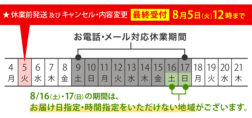 お盆期間の対応日程